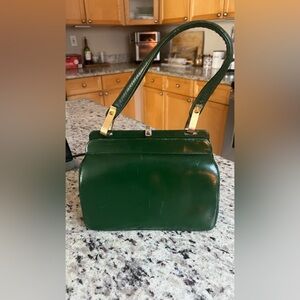 Vintage Elegant Green Handbag with brass accents